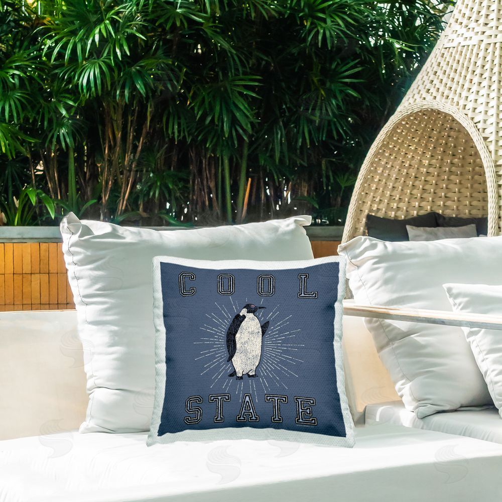 Spirit Animals/Life Is High Cool Penguin State Varsity Outdoor Quick-Dry Polyester Printed Throw Pillow in Back Yard