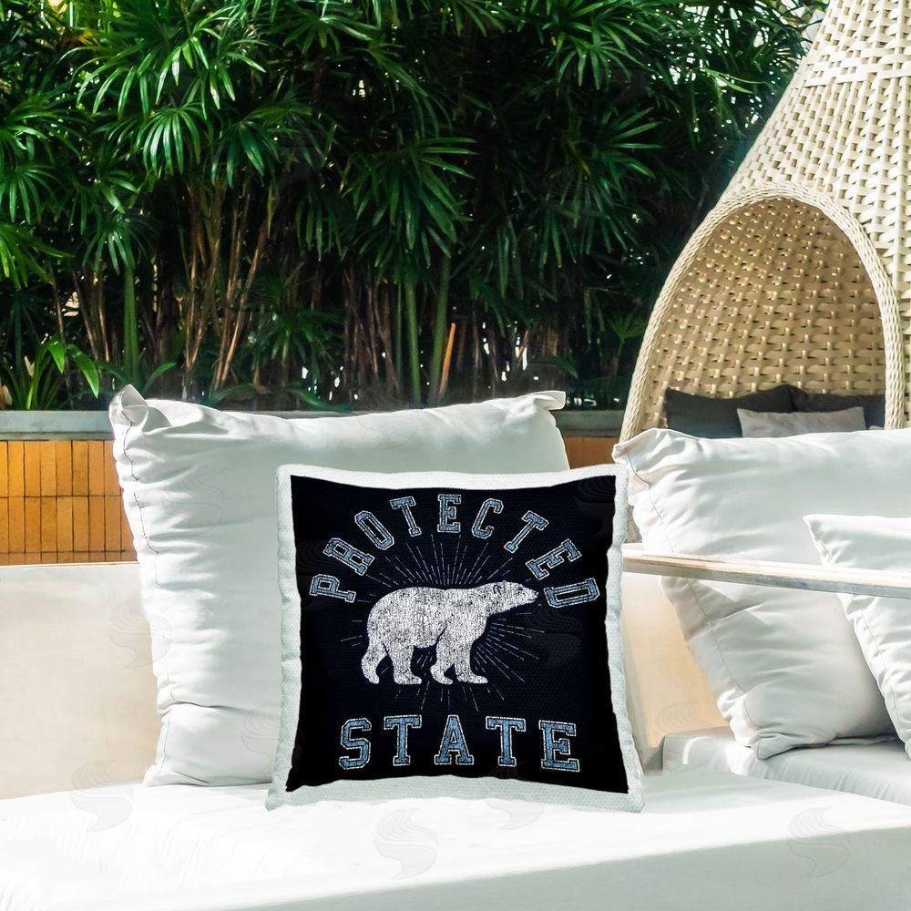 Spirit Animals/Life Is High Polar Bear Protected State Outdoor Quick-Dry Polyester Printed Throw Pillow in Back Yard