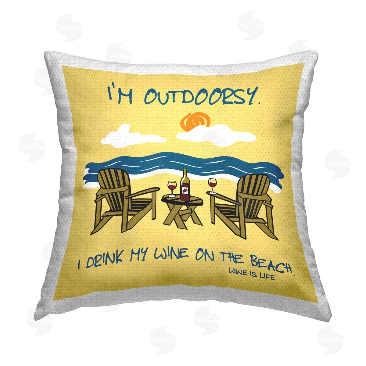 WIL Outdoorsy Wine on Beach Outdoor Quick-Dry Polyester Printed Throw Pillow