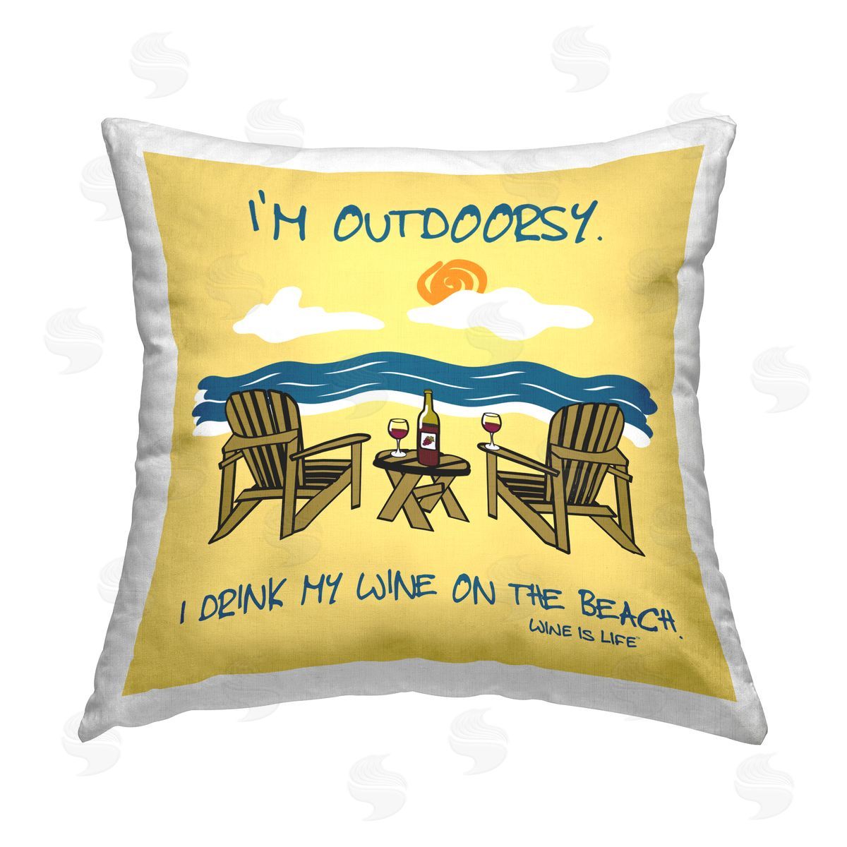 WIL Outdoorsy Wine on Beach Printed Plush Polyester Throw Pillow