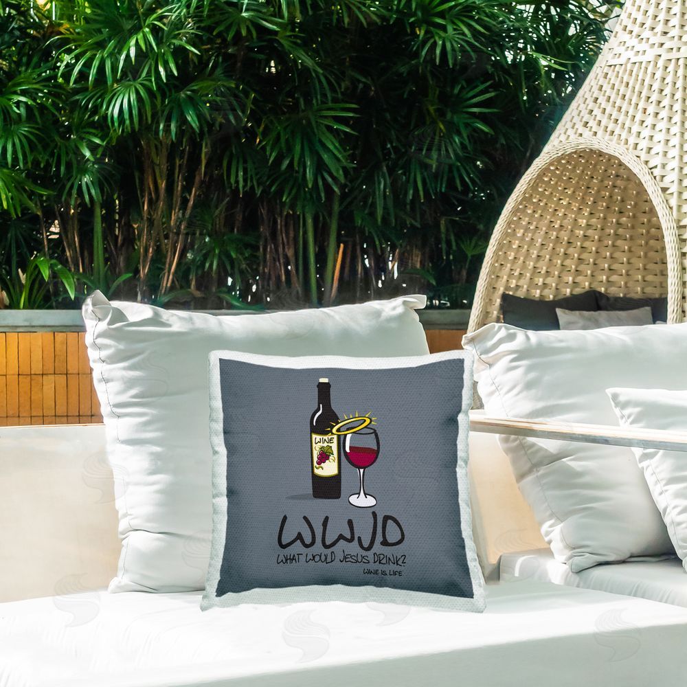 WIL What Would Jesus Drink Outdoor Quick-Dry Polyester Printed Throw Pillow in Back Yard