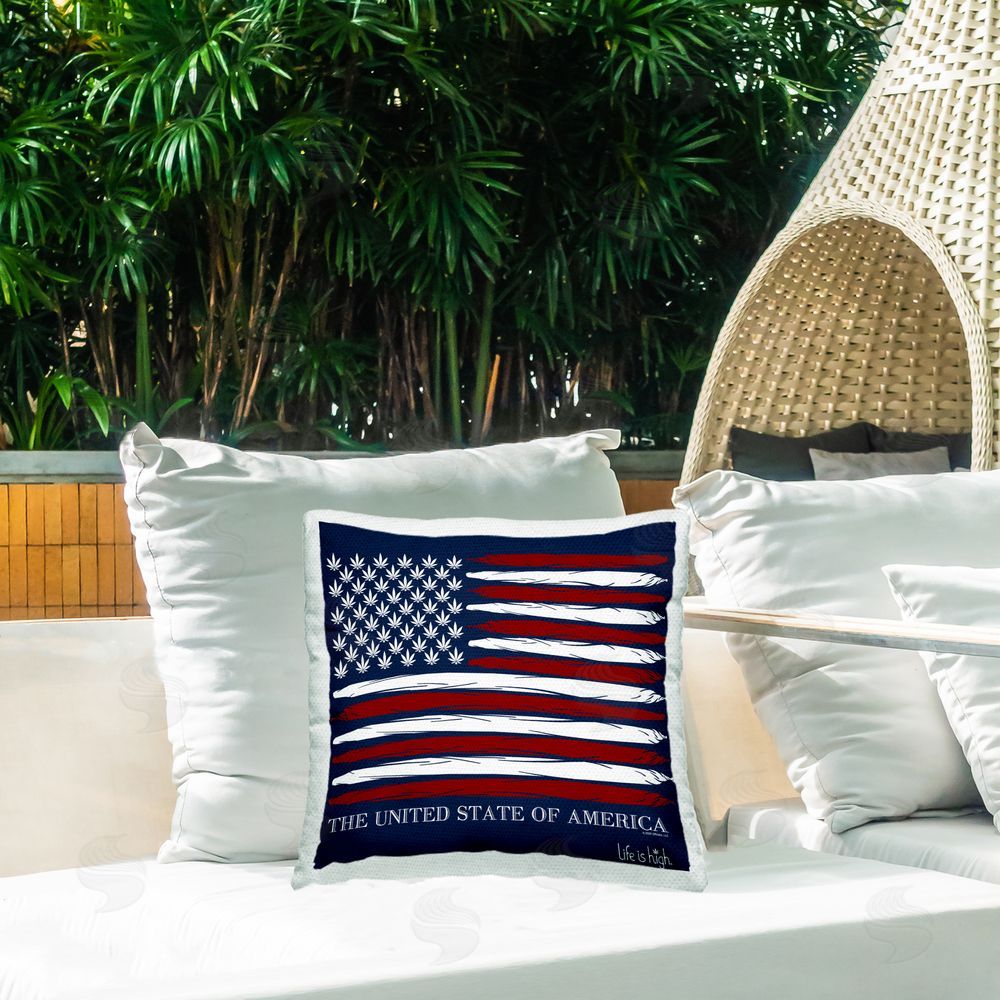 Higher Learning/Life Is High Herb America Flag Outdoor Quick-Dry Polyester Printed Throw Pillow in Back Yard