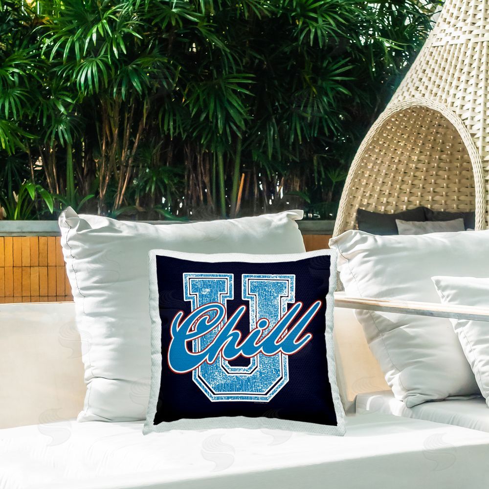 Higher Learning/Life Is High Chill U Varsity Style Outdoor Quick-Dry Polyester Printed Throw Pillow in Back Yard