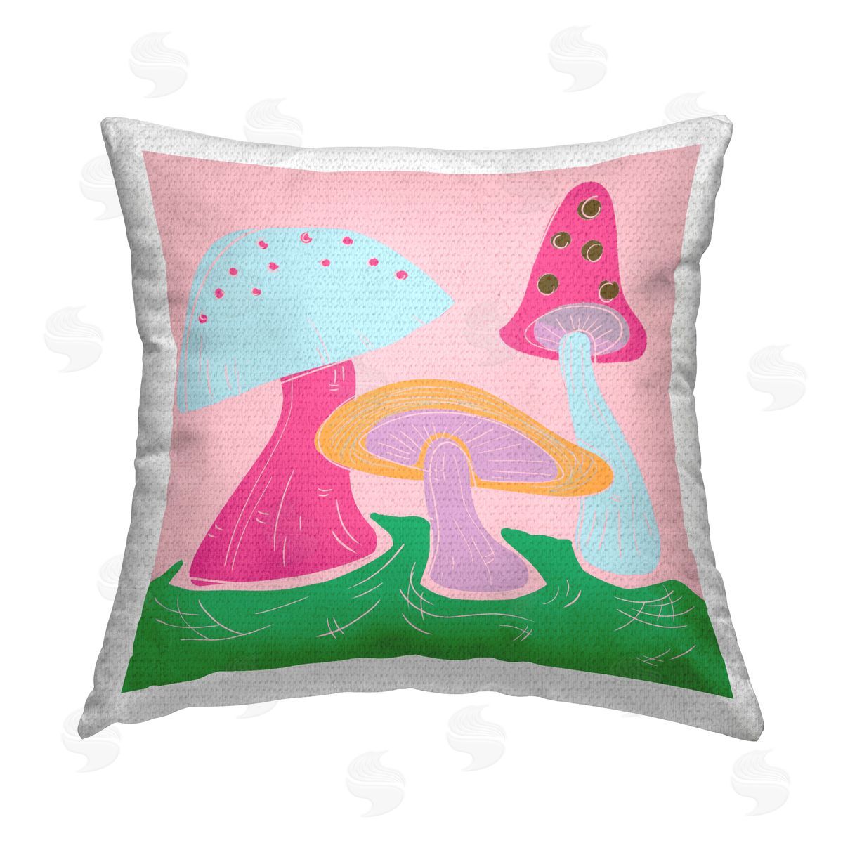 Deidre Mosher Groovy Mushrooms Dancing Outdoor Quick-Dry Polyester Printed Throw Pillow
