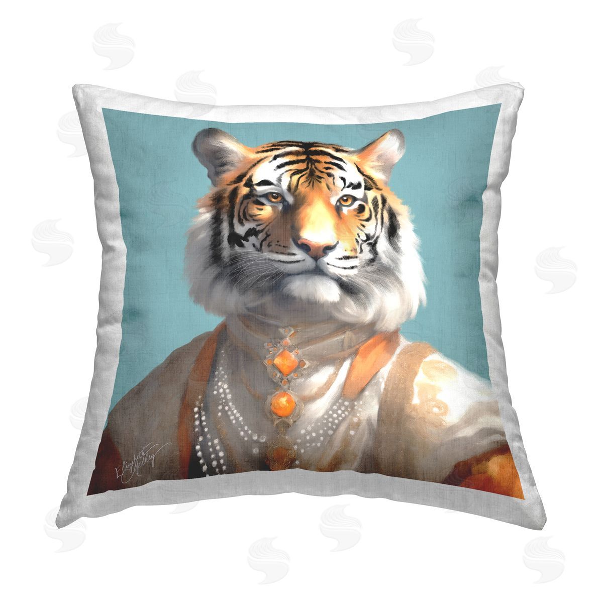 Elizabeth Medley Sir Prince Tiger Printed Plush Polyester Throw Pillow
