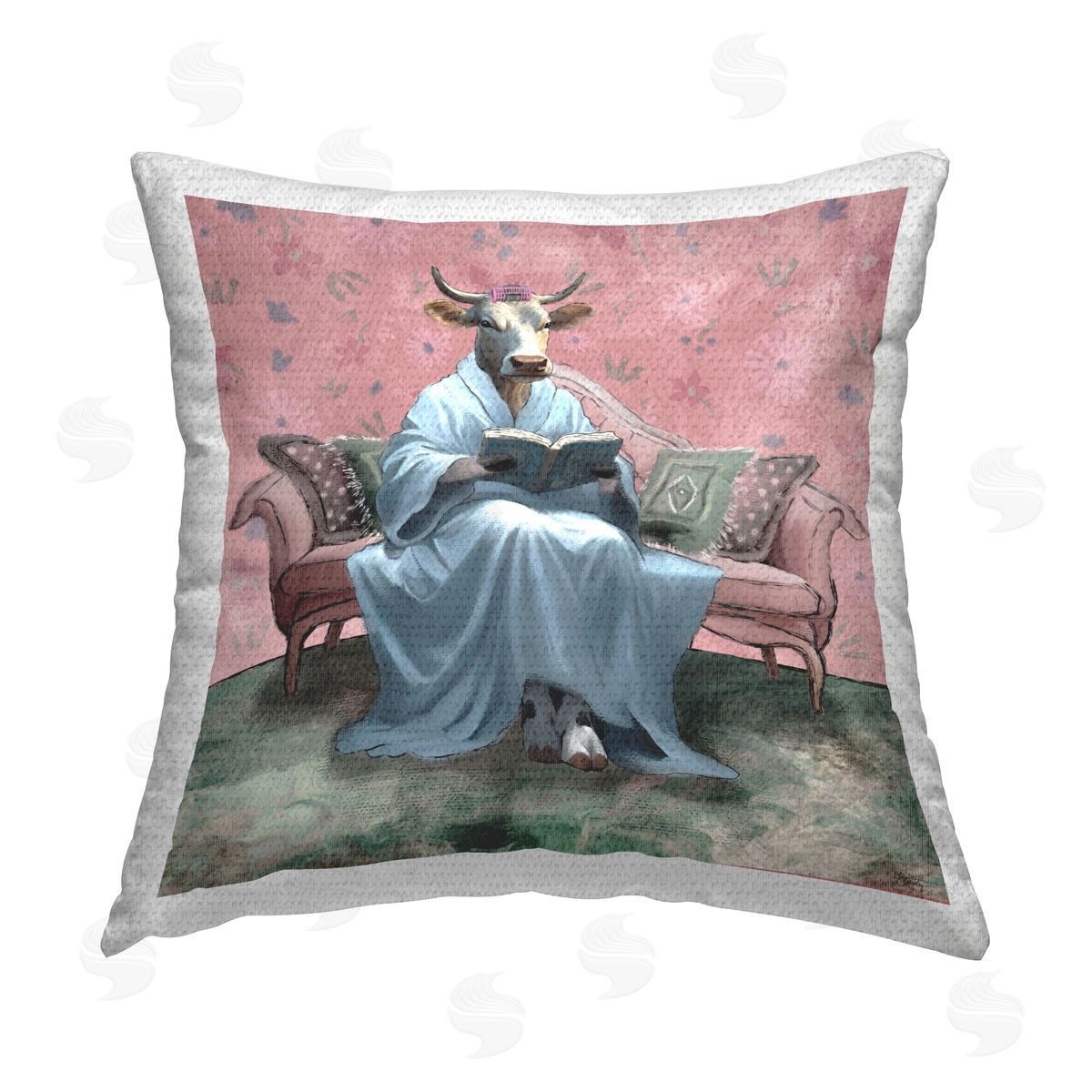 Elizabeth Medley Cow Reading Evening Book Outdoor Quick-Dry Polyester Printed Throw Pillow