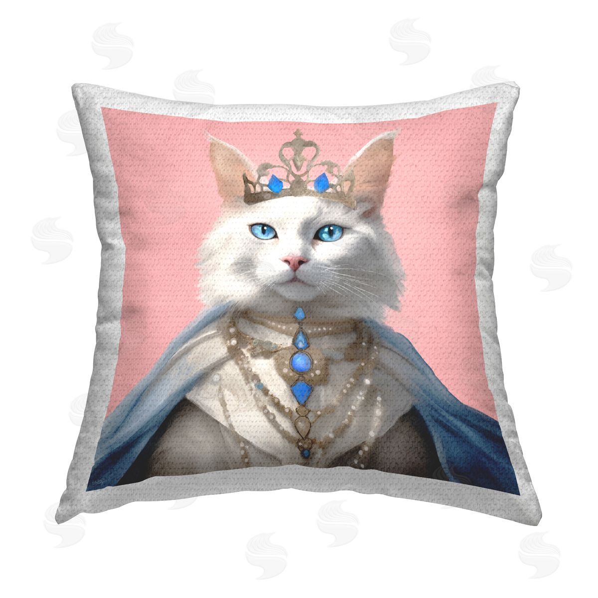 Elizabeth Medley Feline Princess with Crown Outdoor Quick-Dry Polyester Printed Throw Pillow
