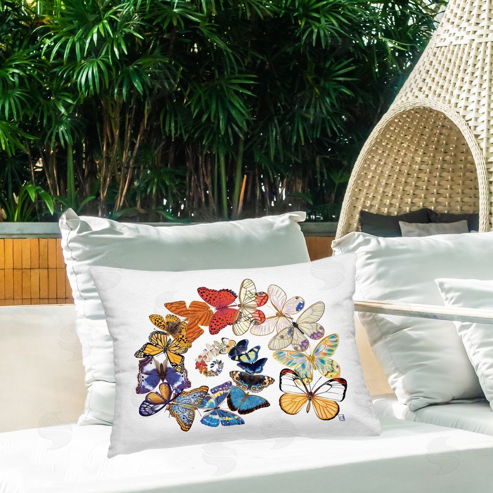 Ann Jasperson Fly Away Butterflies Outdoor Quick-Dry Polyester Printed Throw Pillow in Back Yard