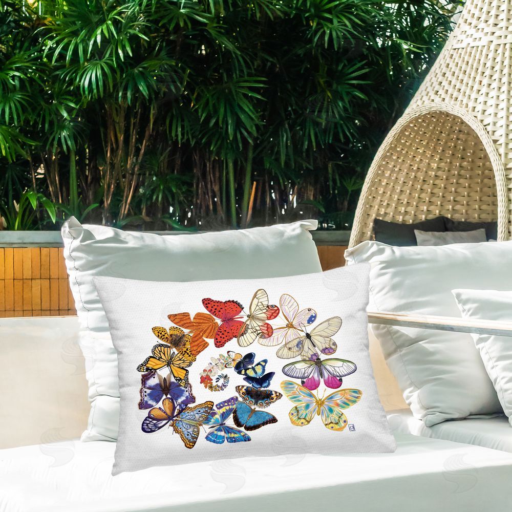 Ann Jasperson Flying Butterfly Spiral Outdoor Quick-Dry Polyester Printed Throw Pillow in Back Yard