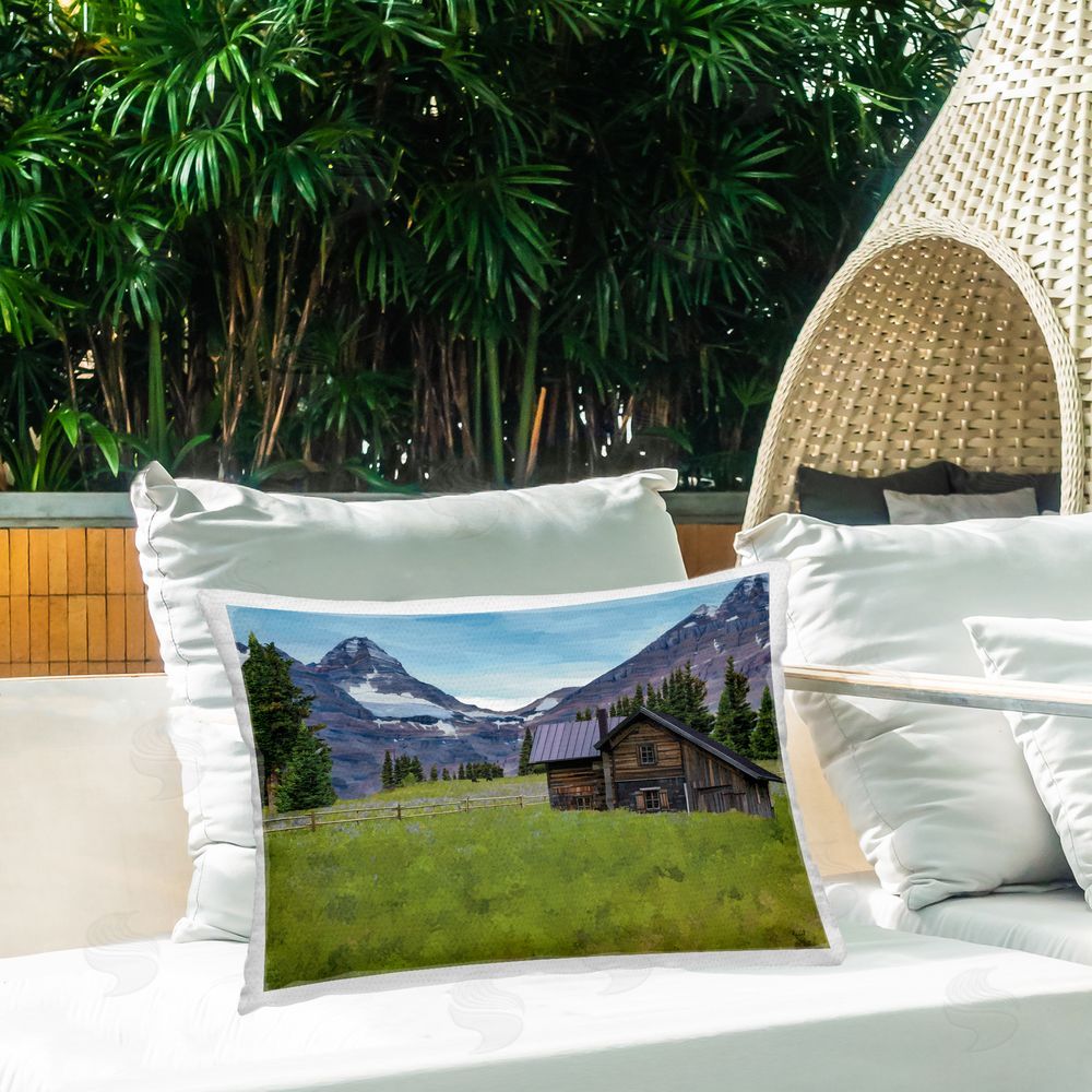 Renel Peters Cabin on Ranch Landscape Outdoor Quick-Dry Polyester Printed Throw Pillow in Back Yard
