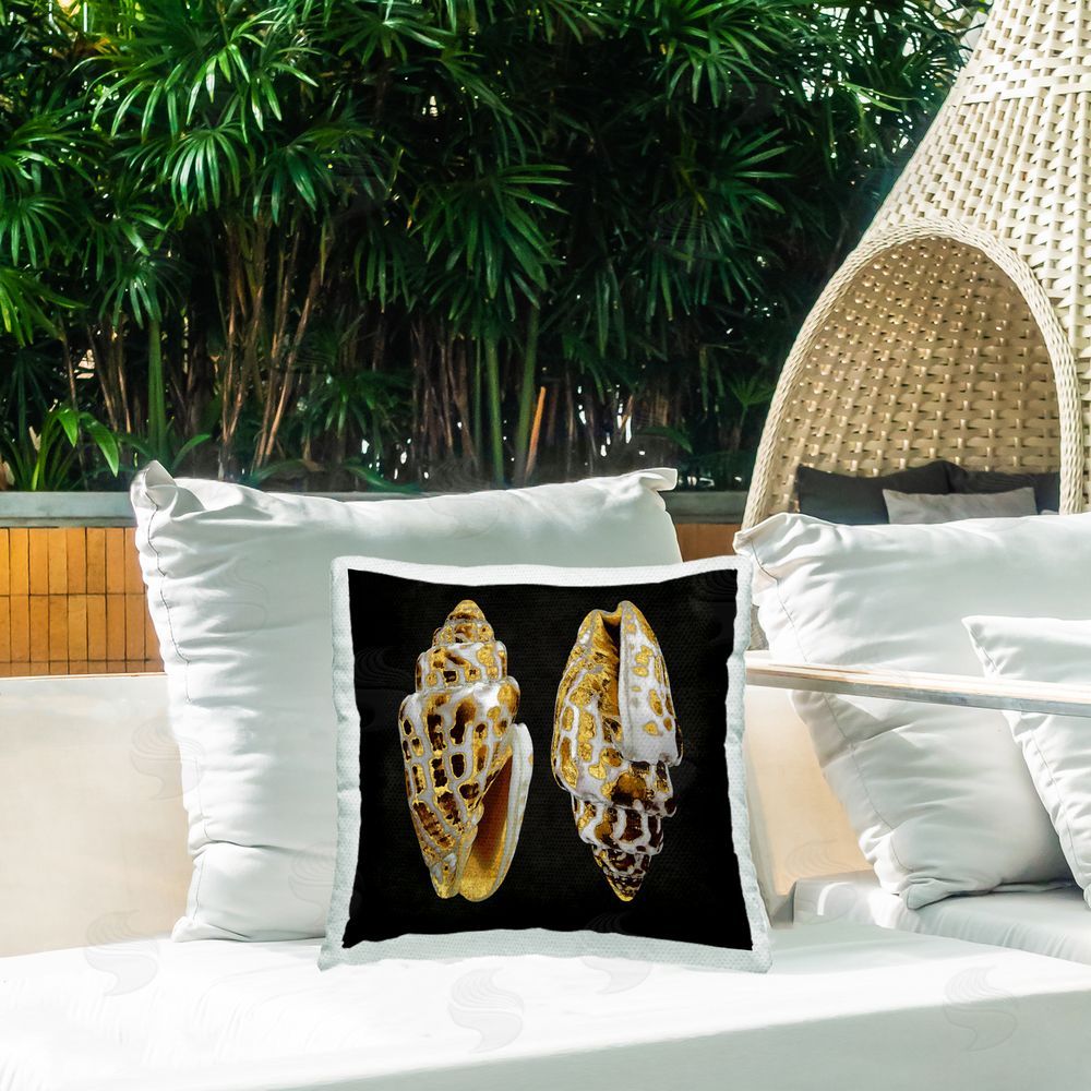 Caroline Kelly Spotted Cowrie Shells Outdoor Quick-Dry Polyester Printed Throw Pillow in Back Yard