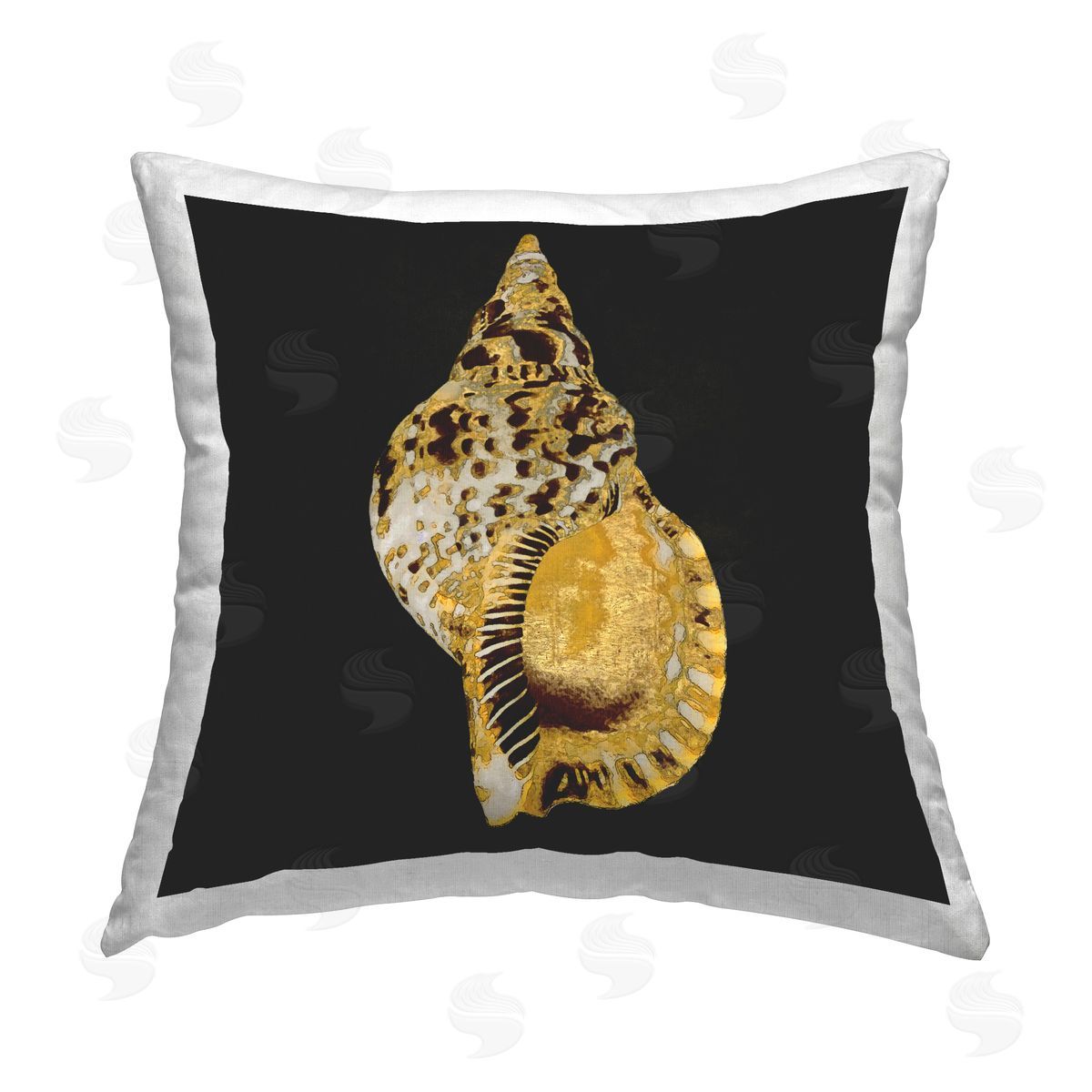 Caroline Kelly Gold Conch on Black Printed Plush Polyester Throw Pillow