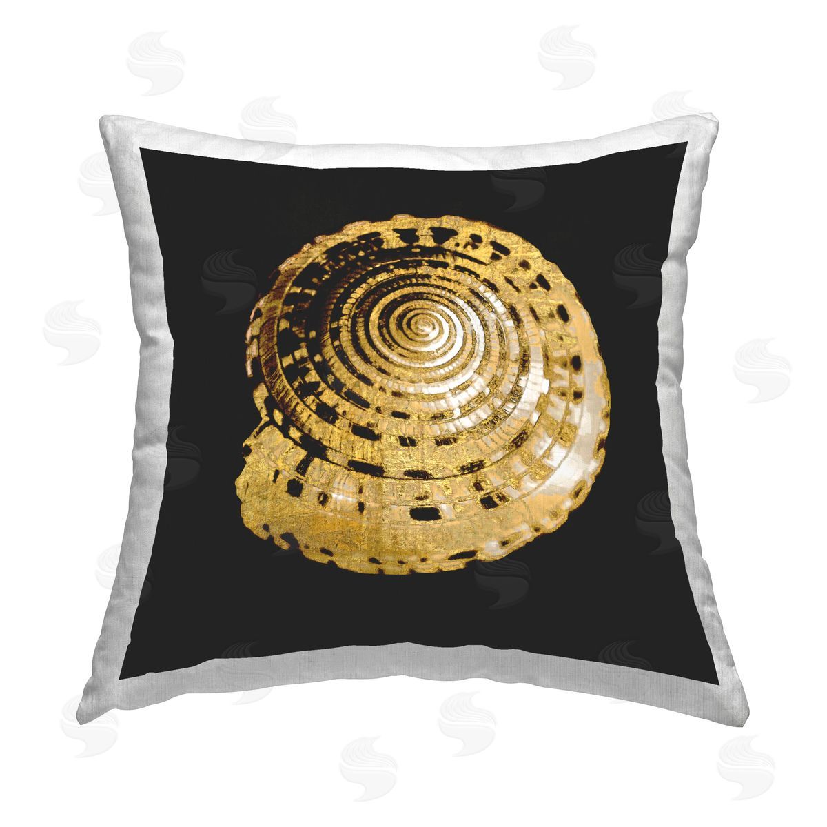 Caroline Kelly Gold Spiral Shell Printed Plush Polyester Throw Pillow