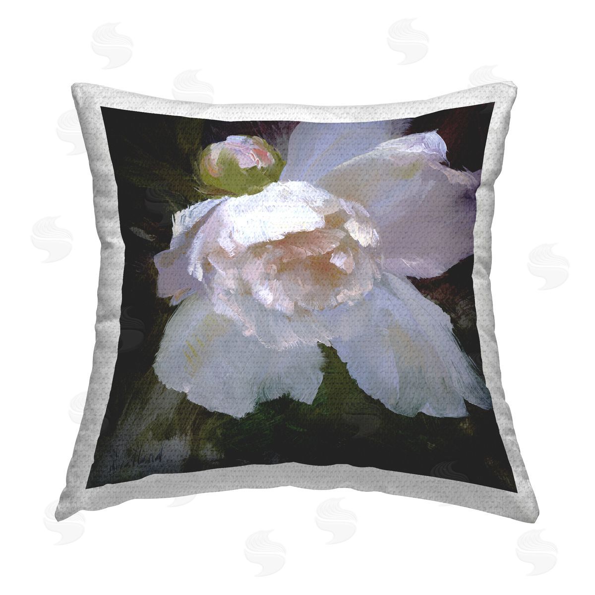 Katie Swatland Ruffled Petals White Flower Outdoor Quick-Dry Polyester Printed Throw Pillow