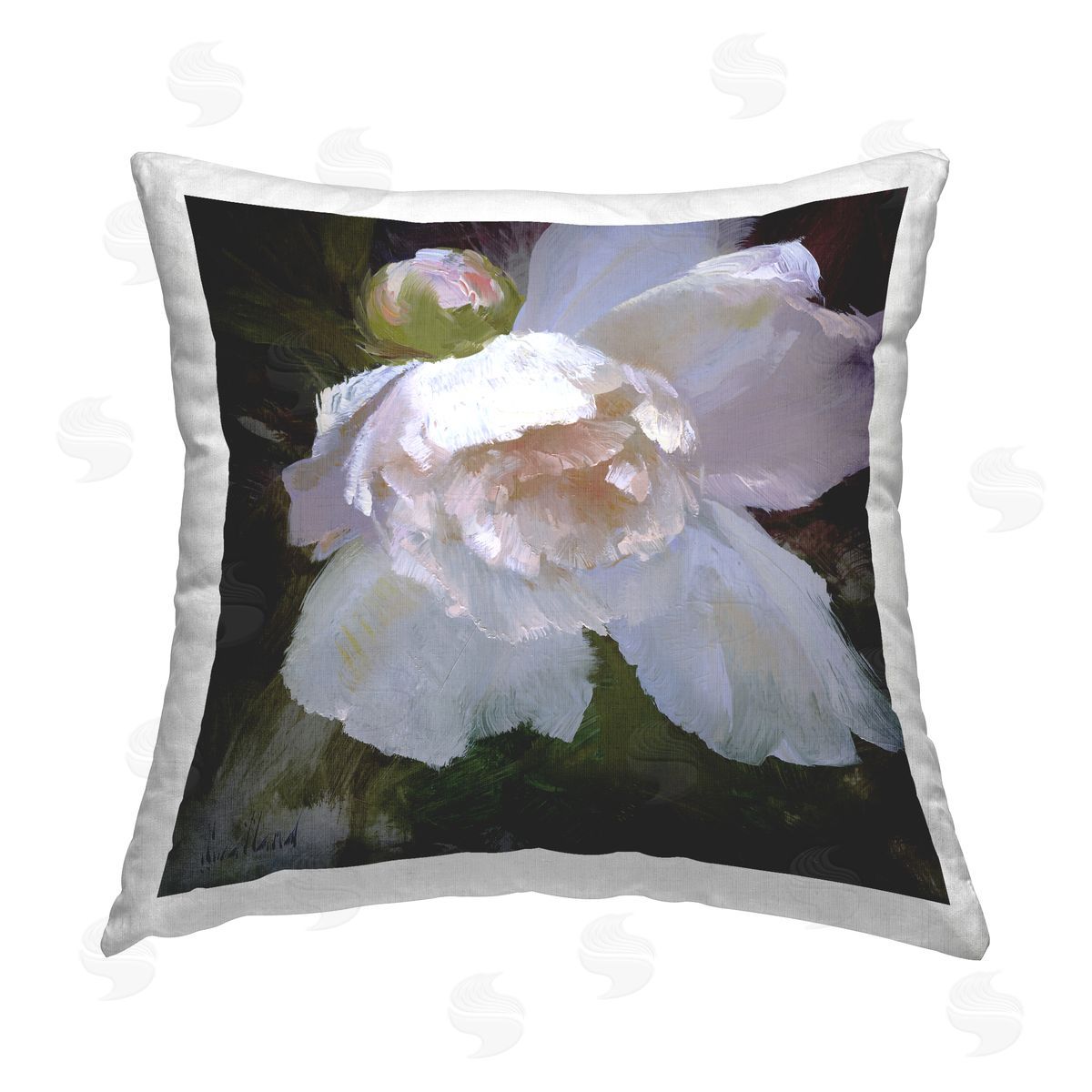 Katie Swatland Ruffled Petals White Flower Printed Plush Polyester Throw Pillow