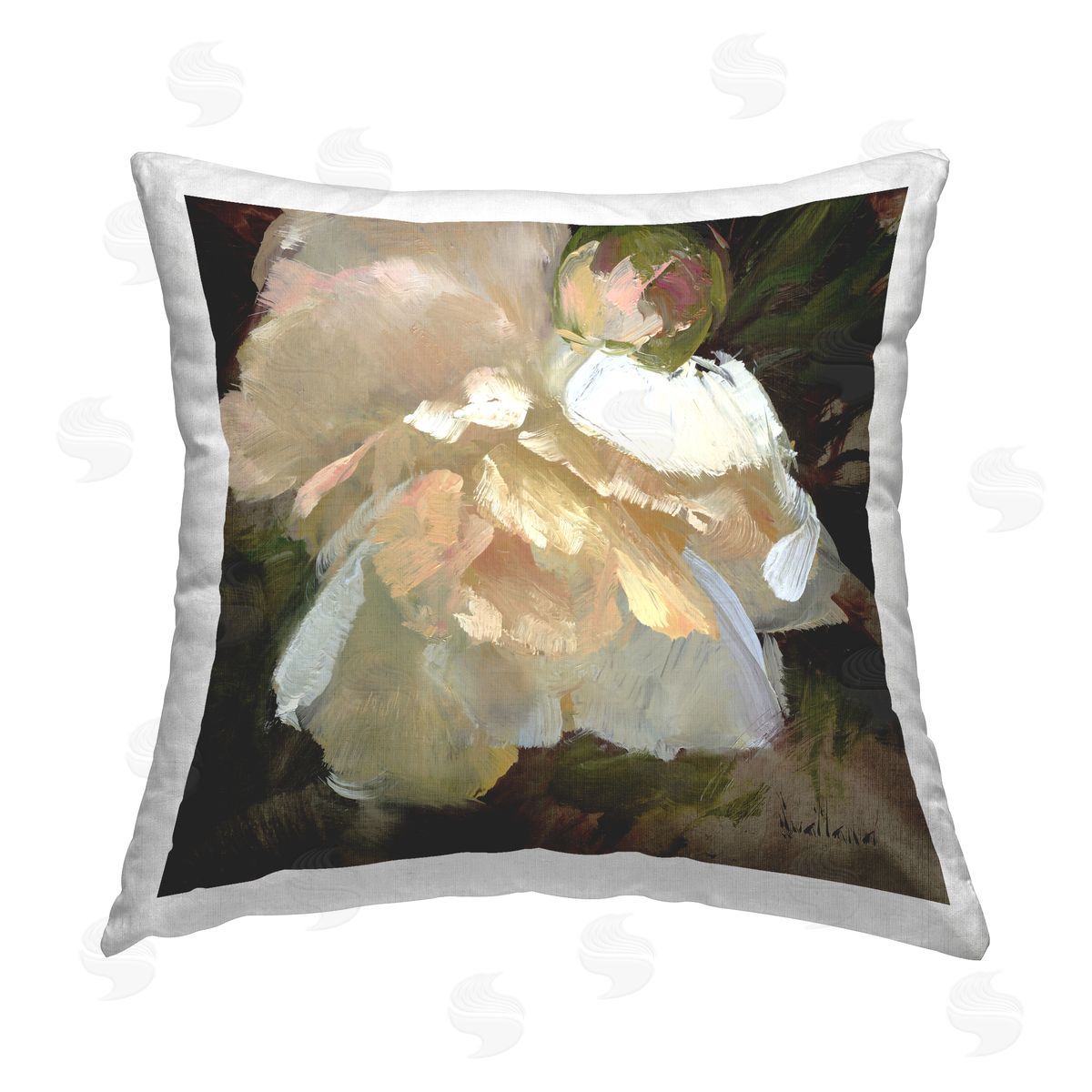 Katie Swatland Ruffled White Flower Printed Plush Polyester Throw Pillow