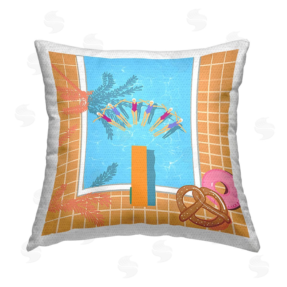 Ashley Singleton In Sync Pool Swimmers Outdoor Quick-Dry Polyester Printed Throw Pillow