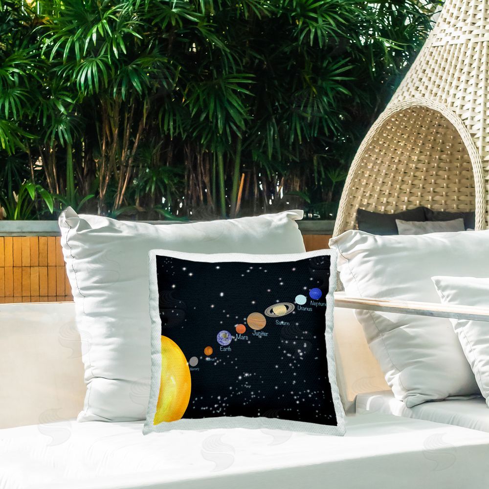 Ashley Singleton Solar System Planets Outdoor Quick-Dry Polyester Printed Throw Pillow in Back Yard