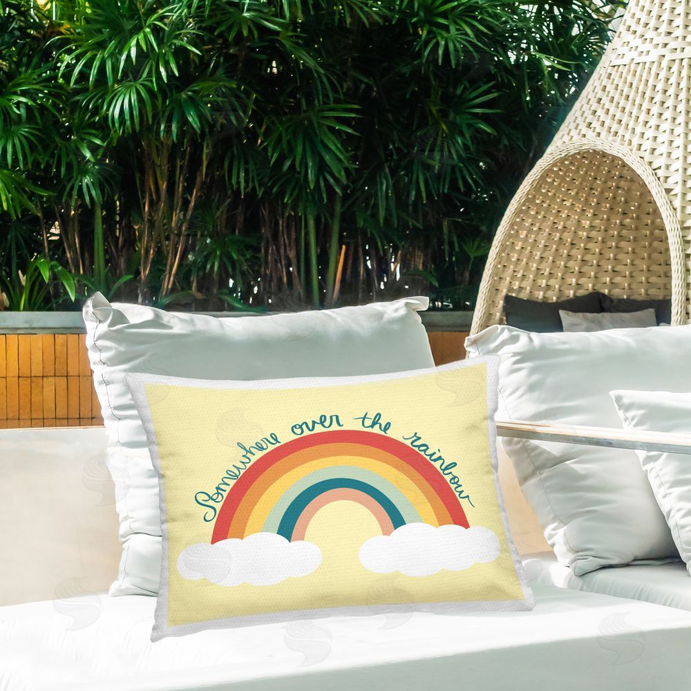 Ashley Singleton Somewhere Over Rainbow Outdoor Quick-Dry Polyester Printed Throw Pillow in Back Yard