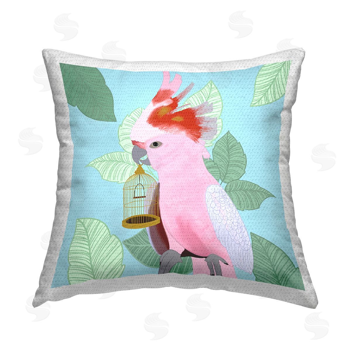 Ashley Singleton Pink Cockatoo with Leaves Outdoor Quick-Dry Polyester Printed Throw Pillow