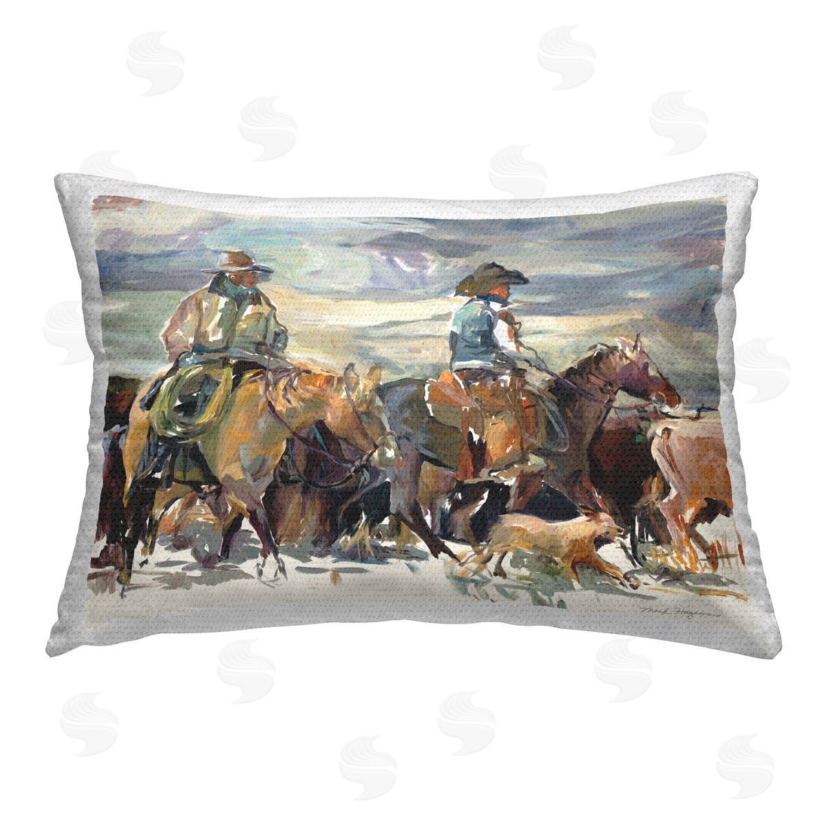 Marilyn Hageman The Roundup Western Painting Outdoor Quick-Dry Polyester Printed Throw Pillow