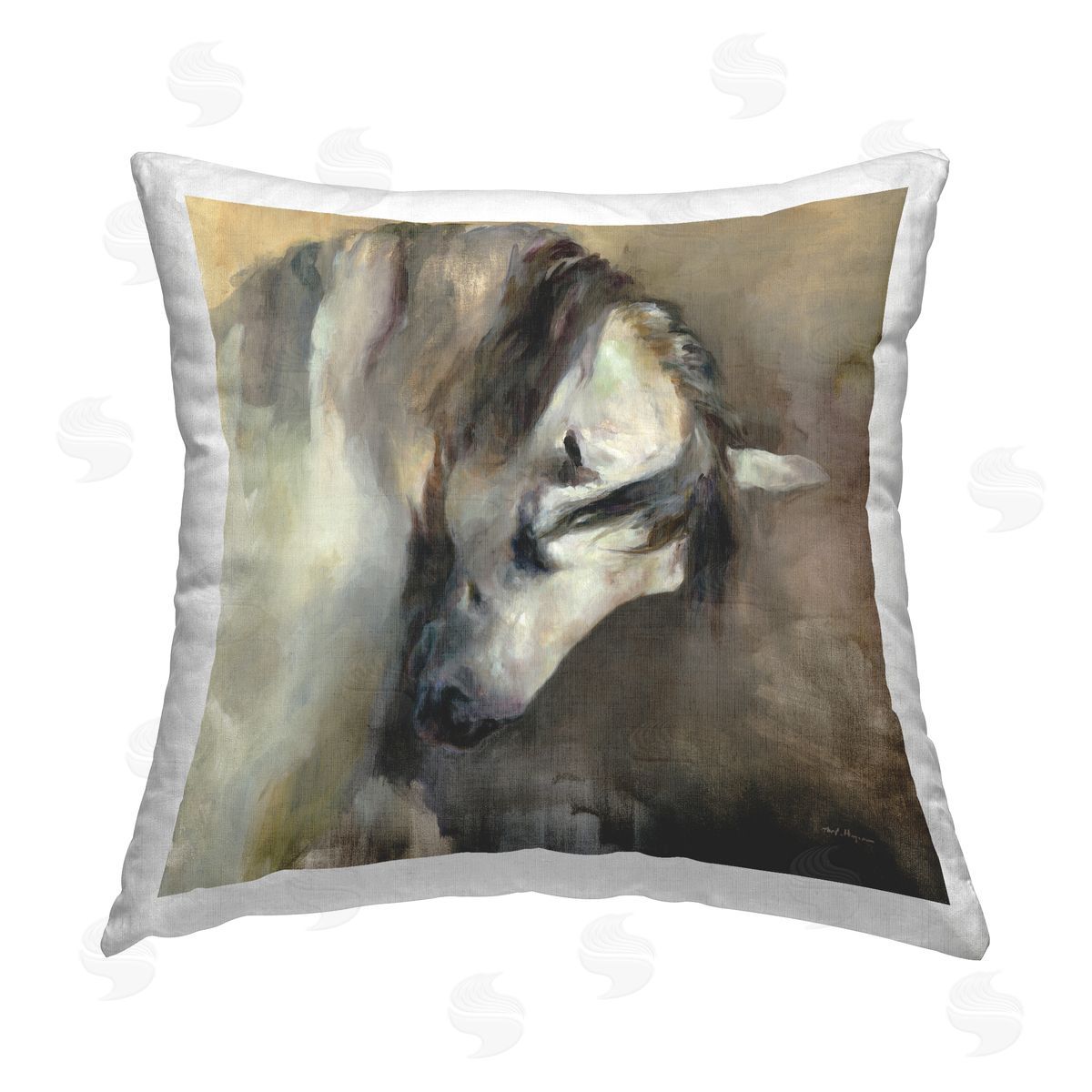 Marilyn Hageman Classical White Horse Printed Plush Polyester Throw Pillow