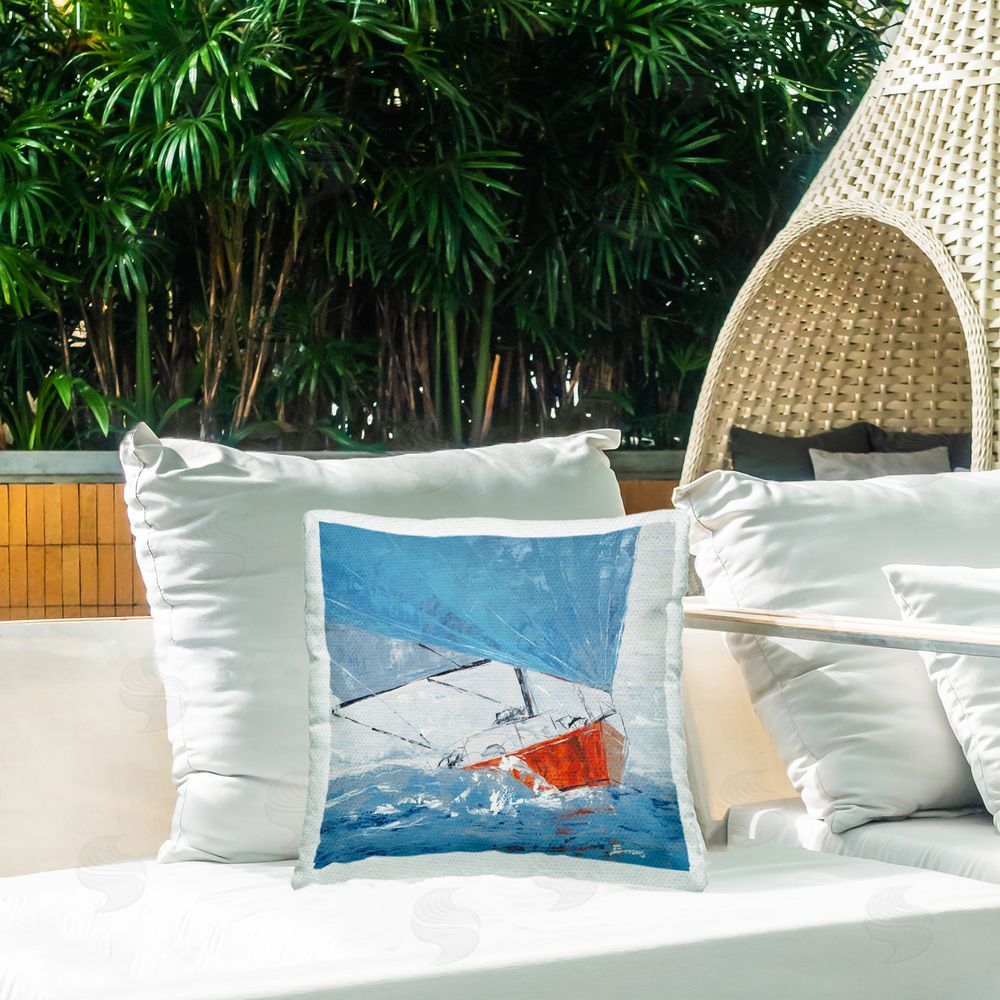 John Burrows Crashing Waves Against Boat Outdoor Quick-Dry Polyester Printed Throw Pillow in Back Yard