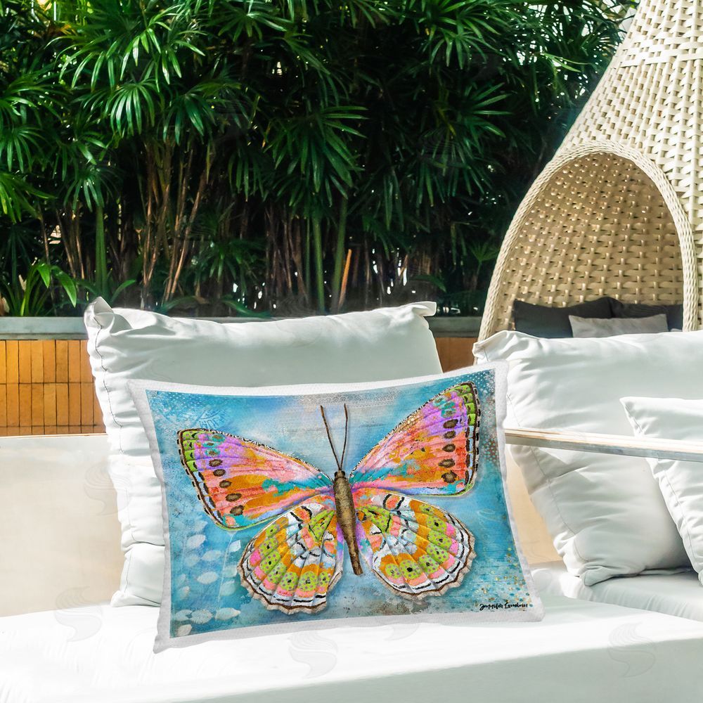 Jennifer Lambein Celebration Butterfly Wings Outdoor Quick-Dry Polyester Printed Throw Pillow in Back Yard
