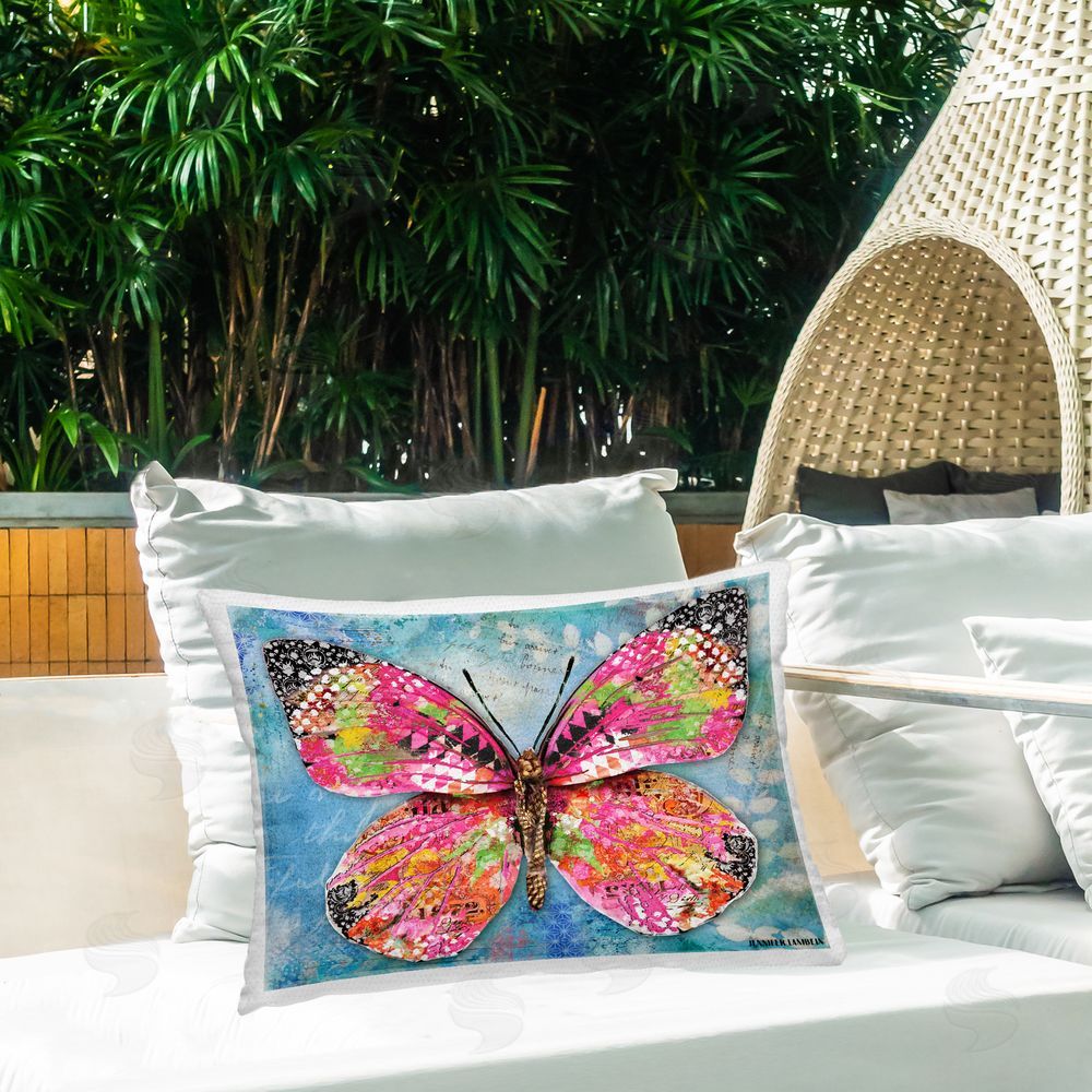 Jennifer Lambein Wonderland Butterfly Pattern Outdoor Quick-Dry Polyester Printed Throw Pillow in Back Yard