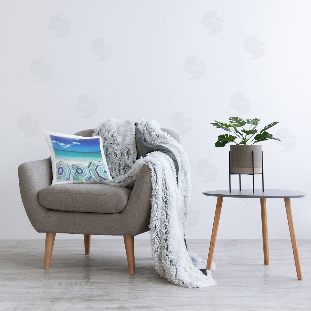 Charlie Carter Three Beach Umbrellas View Printed Plush Polyester Throw Pillow On Chair