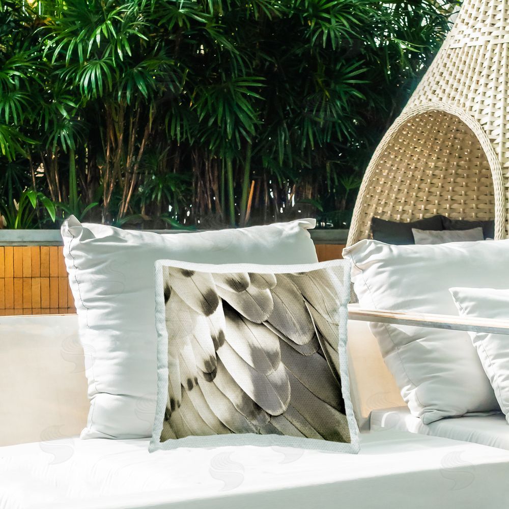 Julia Bosco Sleek Wing Feathers Outdoor Quick-Dry Polyester Printed Throw Pillow in Back Yard