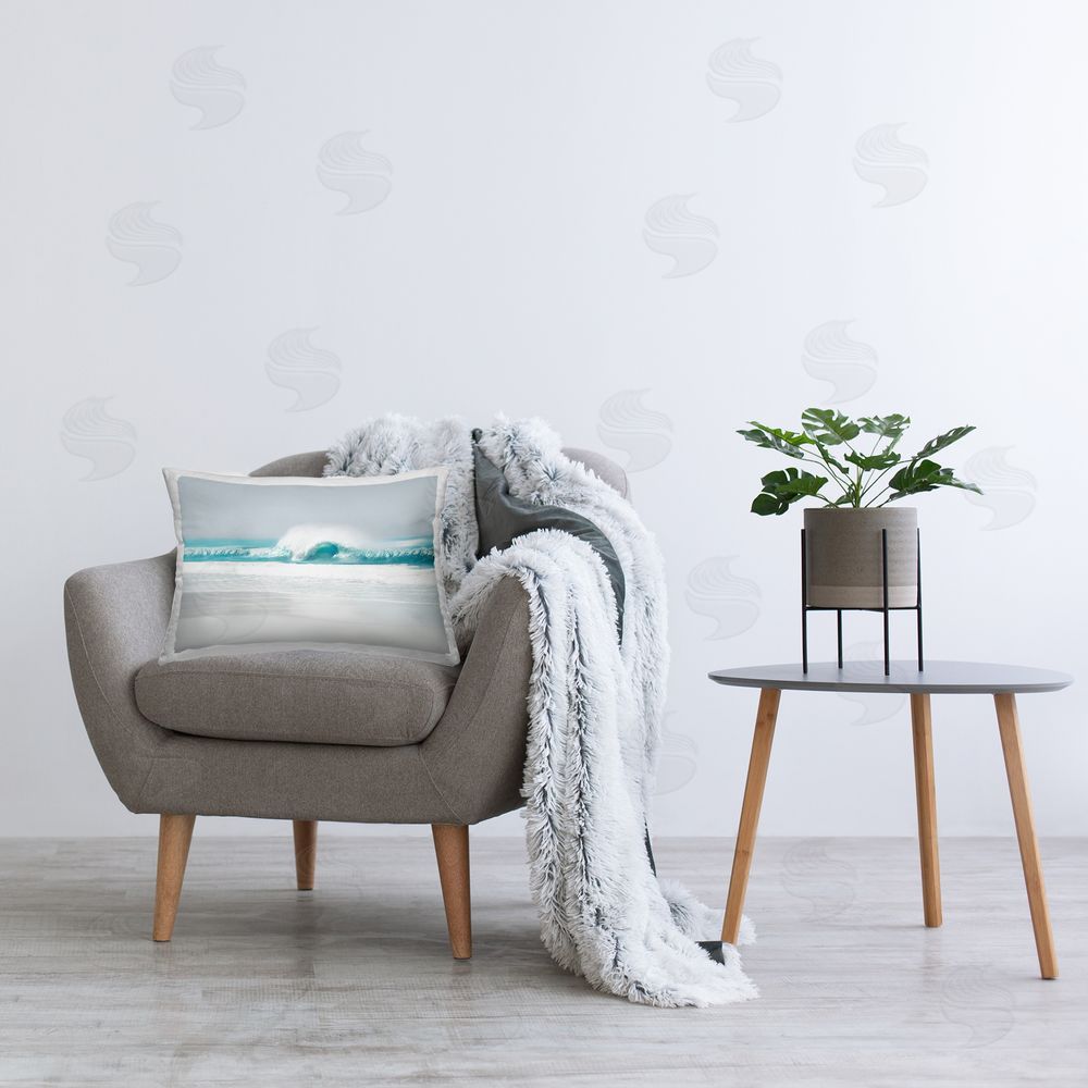 Maggie Olsen Rolling Aqua Waves Printed Plush Polyester Throw Pillow On Chair