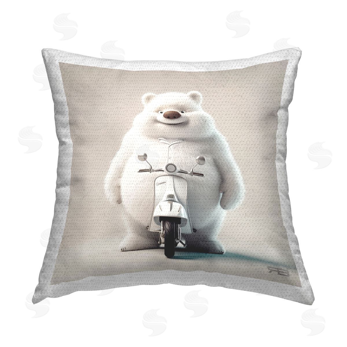 RB Funny Bear with Scooter Outdoor Quick-Dry Polyester Printed Throw Pillow
