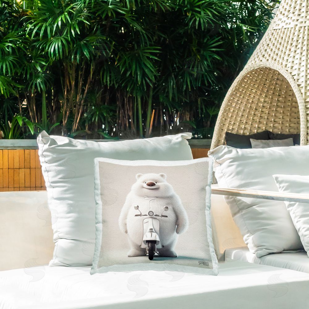 RB Funny Bear with Scooter Outdoor Quick-Dry Polyester Printed Throw Pillow in Back Yard