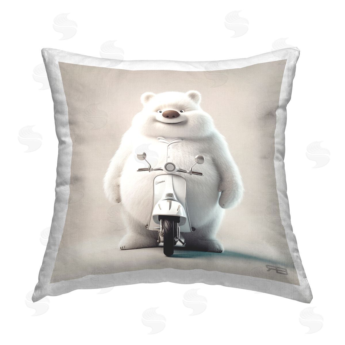 RB Funny Bear with Scooter Printed Plush Polyester Throw Pillow