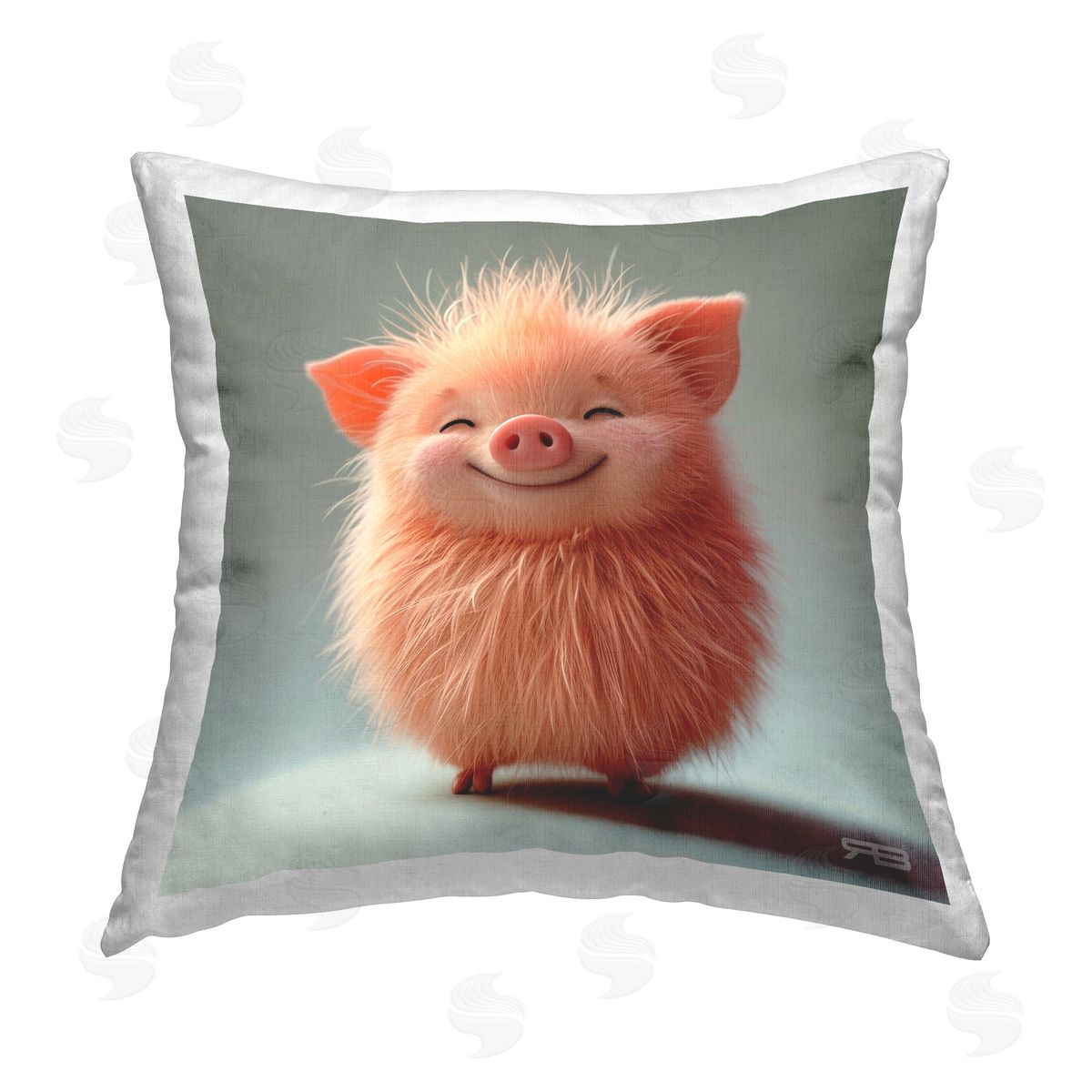 RB Smiling Fluffy Piglet Printed Plush Polyester Throw Pillow