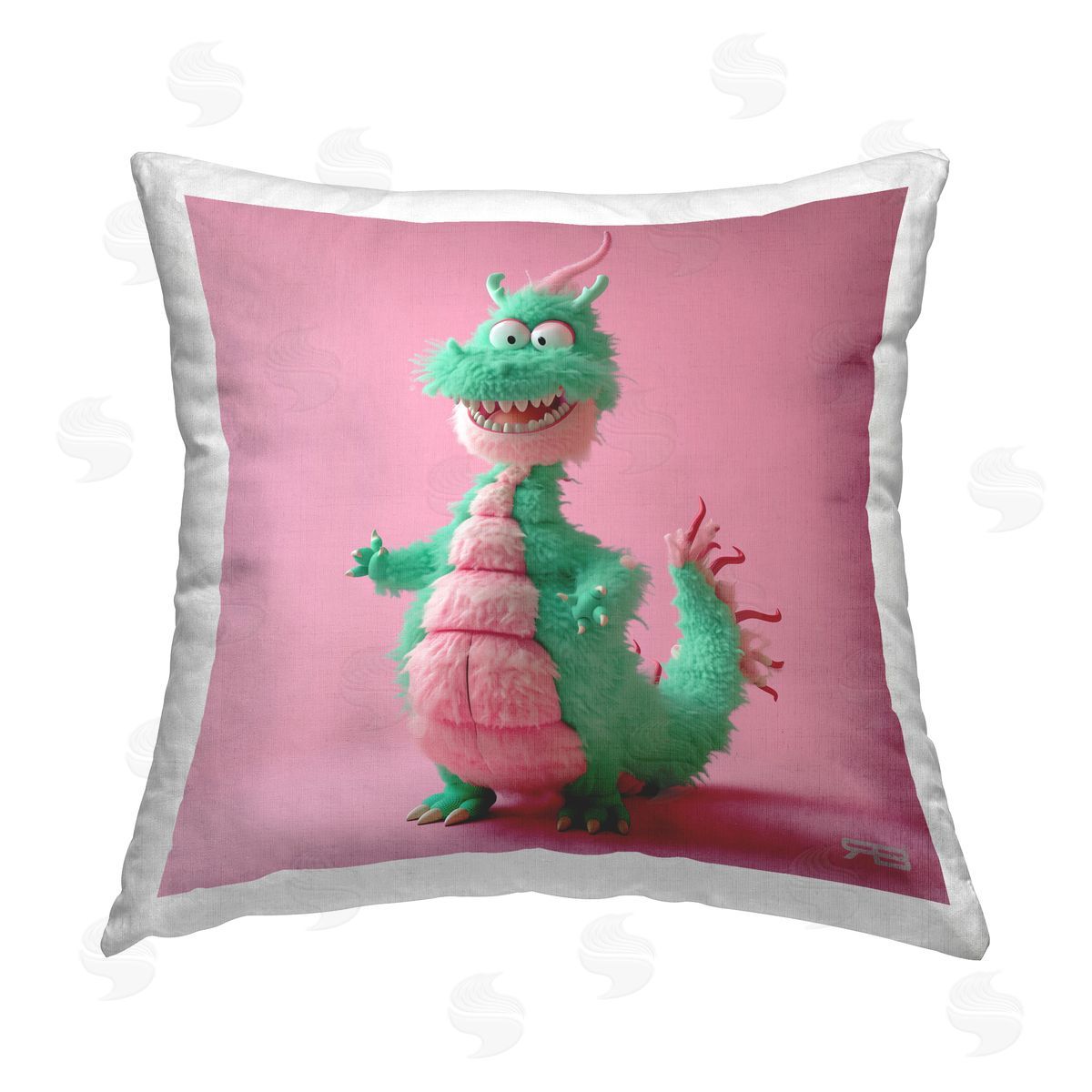 RB Happy Green Dragon Printed Plush Polyester Throw Pillow