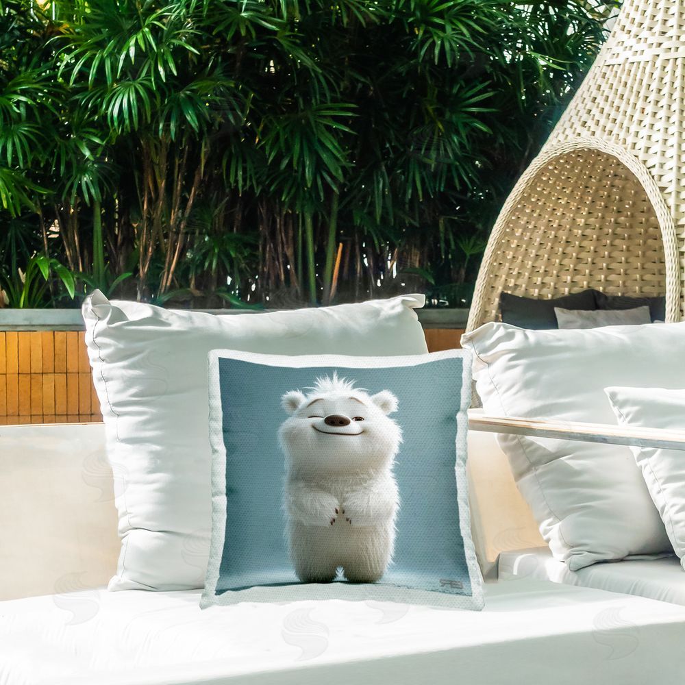 RB Smiling Polar Bear Cub Outdoor Quick-Dry Polyester Printed Throw Pillow in Back Yard