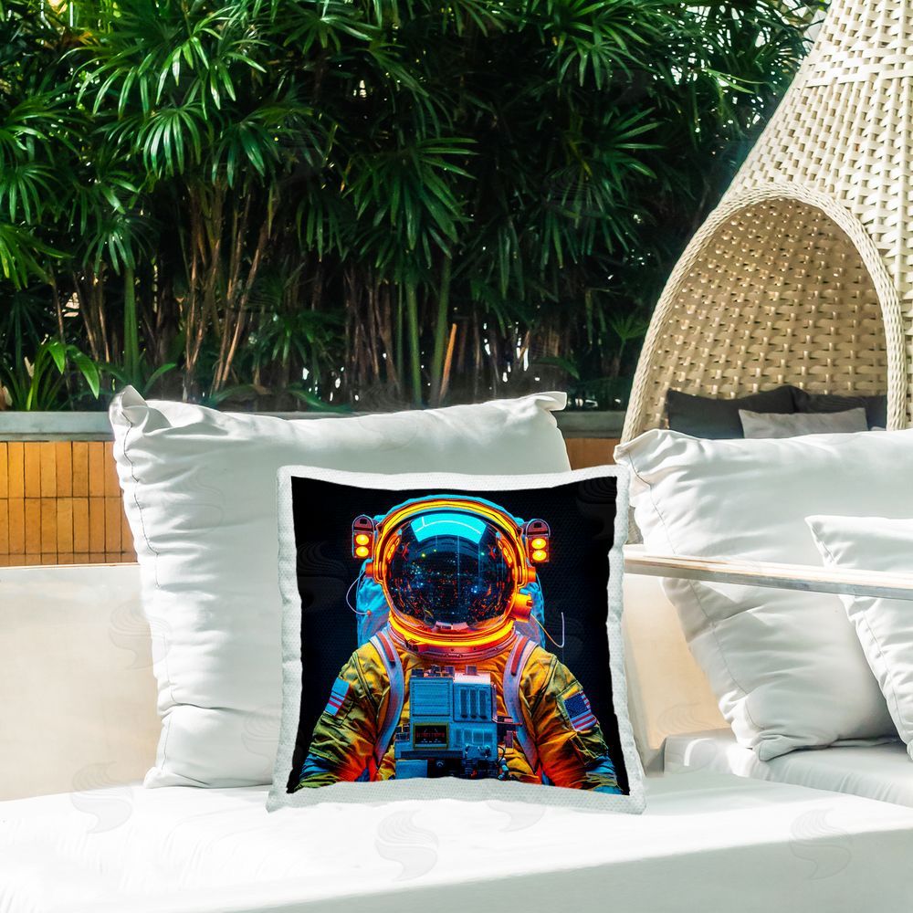 RB Astronaut with Reflective Helmet Outdoor Quick-Dry Polyester Printed Throw Pillow in Back Yard