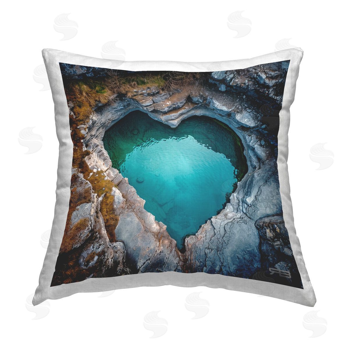 RB Heart Shaped Natural Pool Printed Plush Polyester Throw Pillow