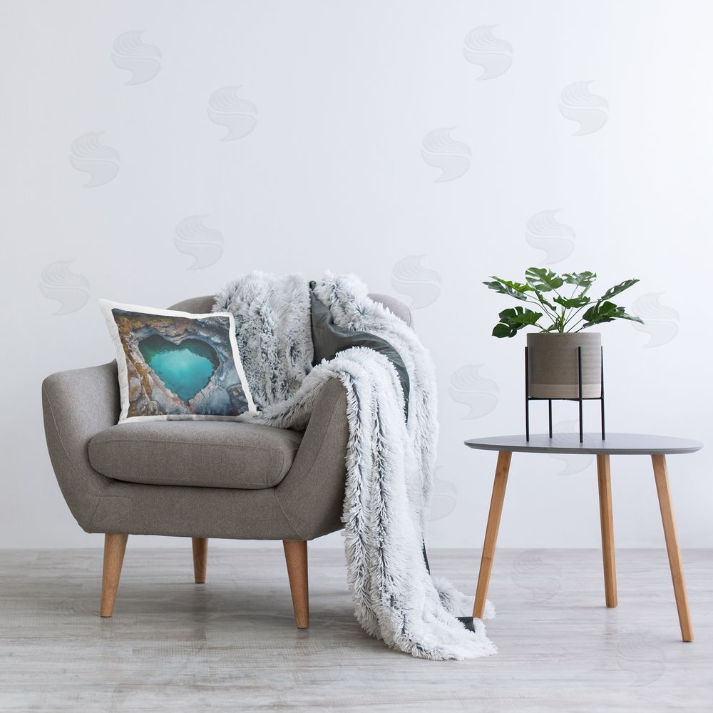 RB Heart Shaped Natural Pool Printed Plush Polyester Throw Pillow On Chair