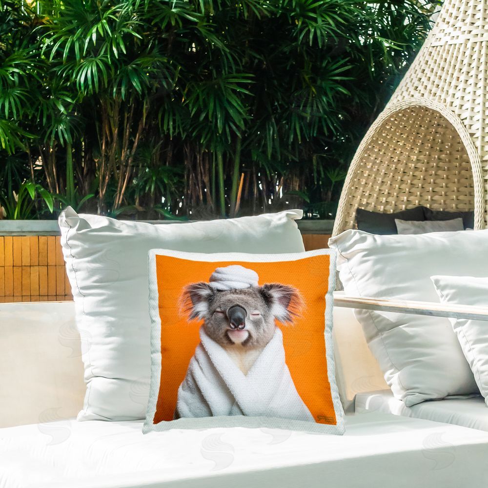 RB Relaxed Bathtime Koala Outdoor Quick-Dry Polyester Printed Throw Pillow in Back Yard