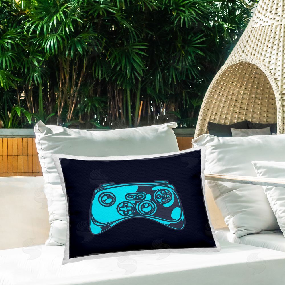 Stupell Studio Gaming Controller on Black Outdoor Quick-Dry Polyester Printed Throw Pillow in Back Yard