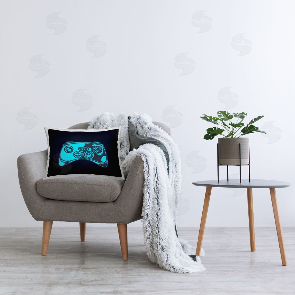 Stupell Studio Gaming Controller on Black Printed Plush Polyester Throw Pillow On Chair