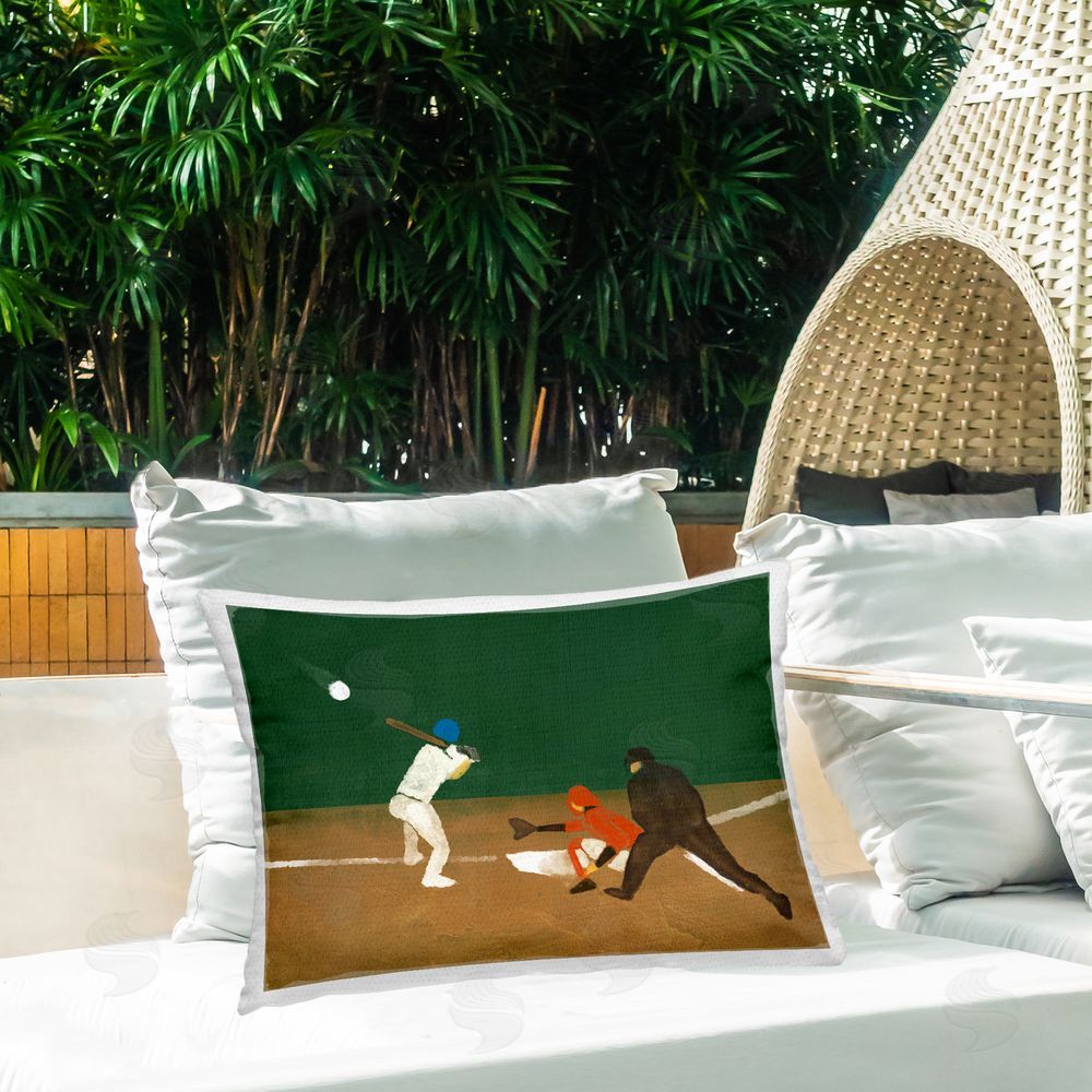 Stupell Studio Batting Baseball Players Outdoor Quick-Dry Polyester Printed Throw Pillow in Back Yard