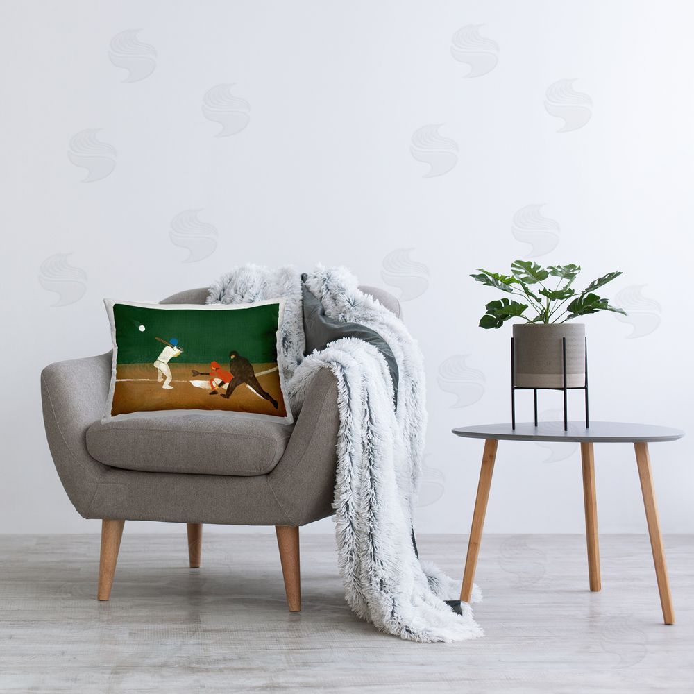 Stupell Studio Batting Baseball Players Printed Plush Polyester Throw Pillow On Chair