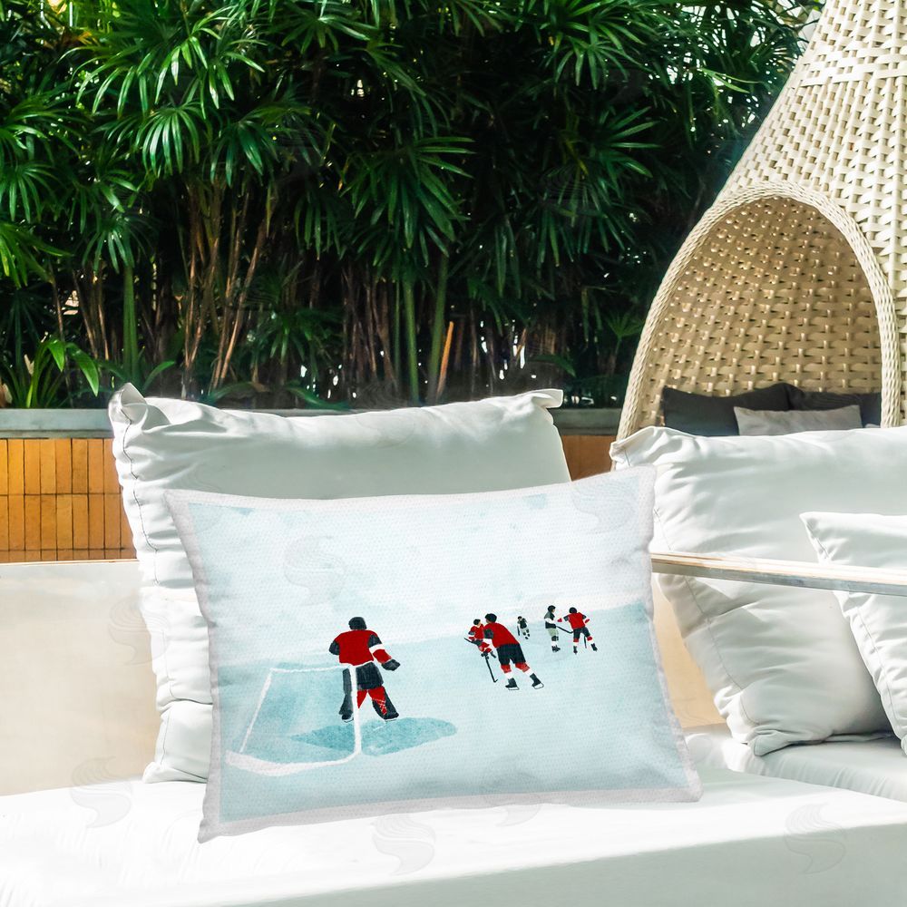Stupell Studio Hockey Players on Ice Outdoor Quick-Dry Polyester Printed Throw Pillow in Back Yard