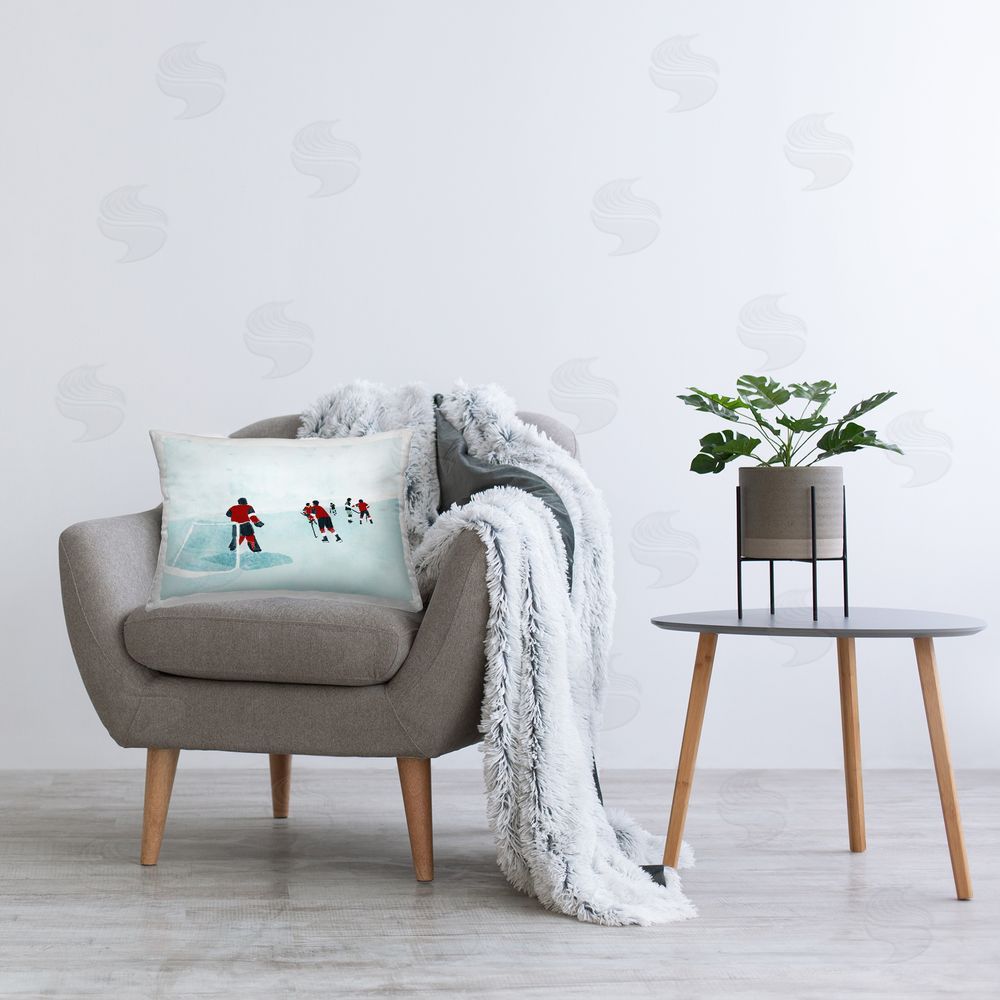 Stupell Studio Hockey Players on Ice Printed Plush Polyester Throw Pillow On Chair