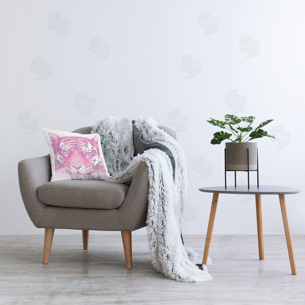 Stupell Studio Pink Tiger Face Printed Plush Polyester Throw Pillow On Chair