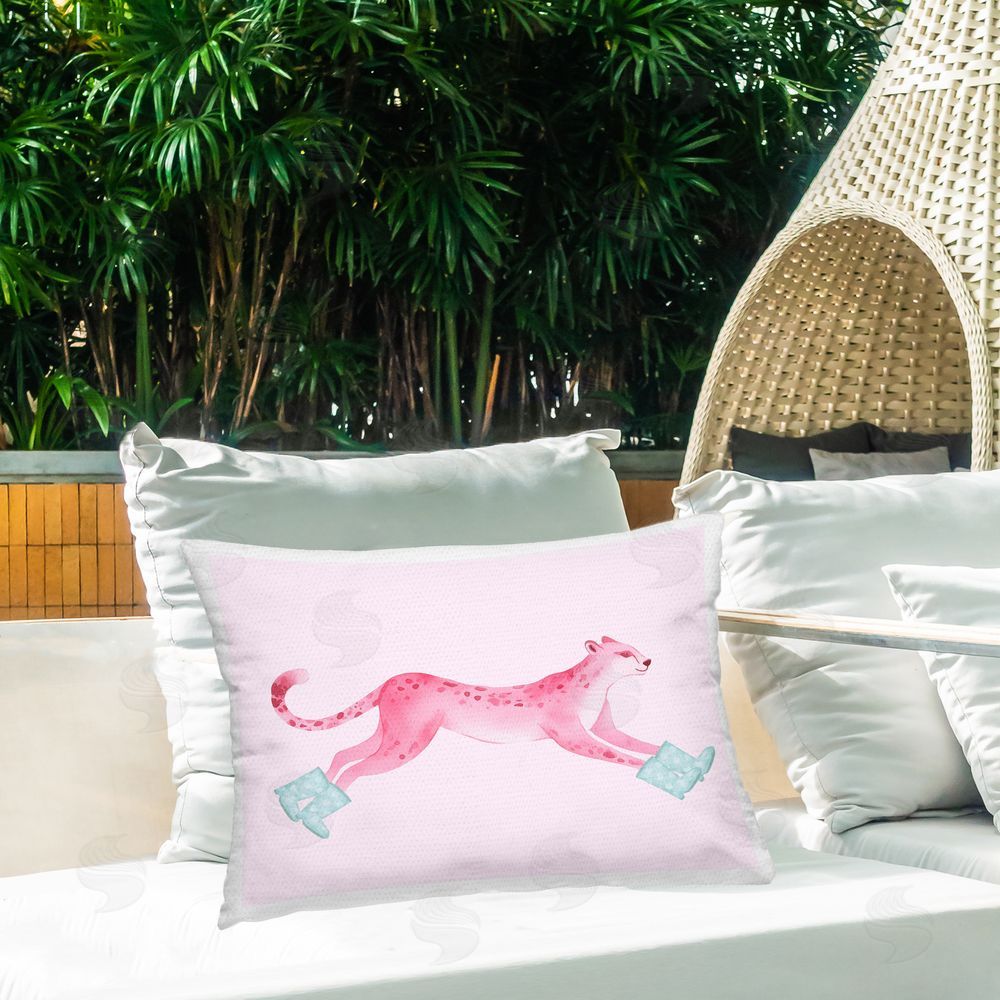 Stupell Studio Running Leopard in Boots Outdoor Quick-Dry Polyester Printed Throw Pillow in Back Yard